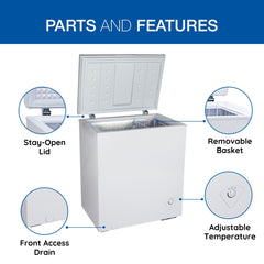 Compact Chest Freezer, 5 Cu. Ft., Adjustable Temperature Control, White