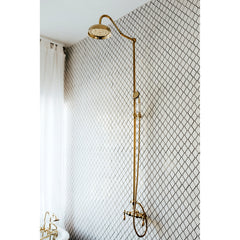Complete Shower System, Vintage, Wall Mount, Rain, Hand Shower, Polished Brass