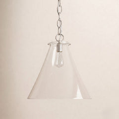 Cone Pendant Light, Clear Glass Shade with Brushed Nickel Metal Frame