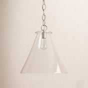 Cone Pendant Light, Clear Glass Shade with Brushed Nickel Metal Frame