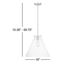Cone Pendant Light, Clear Glass Shade with Brushed Nickel Metal Frame
