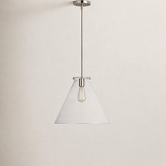 Cone Pendant Light, Clear Glass Shade with Brushed Nickel Metal Frame