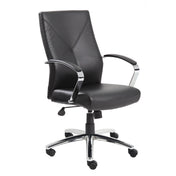 Conference Chair in Black Leather with Chrome Base and Casters