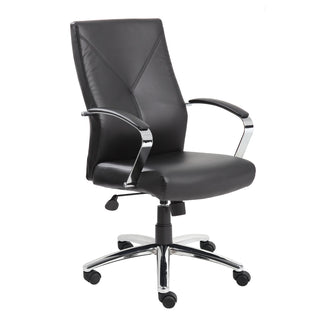 Conference Chair in Black Leather with Chrome Base and Casters