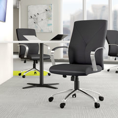 Conference Chair in Black Leather with Chrome Base and Casters