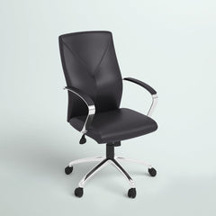 Conference Chair in Black Leather with Chrome Base and Casters