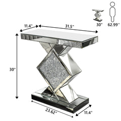Console and End Table Set, 2-Piece, Silver Glass with Inlaid Detail