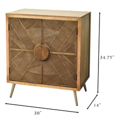 Console Cabinet with 2 Doors, Solid Wood and Brown Metal Legs
