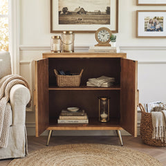 Console Cabinet with 2 Doors, Solid Wood and Brown Metal Legs
