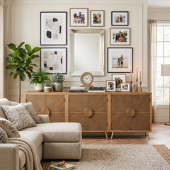 Console Cabinet with 2 Doors, Solid Wood and Brown Metal Legs