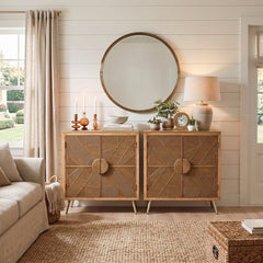 Console Cabinet with 2 Doors, Solid Wood and Brown Metal Legs