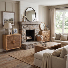Console Cabinet with 2 Doors, Solid Wood and Brown Metal Legs