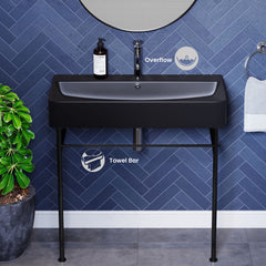 Console Sink, Carre, 36-Inch Ceramic with Towel Bar in Matte Black