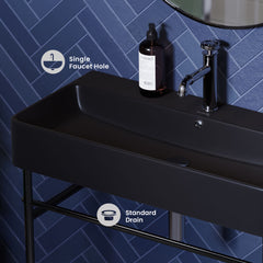 Console Sink, Carre, 36-Inch Ceramic with Towel Bar in Matte Black