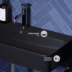 Console Sink, Carre, 36-Inch Ceramic with Towel Bar in Matte Black