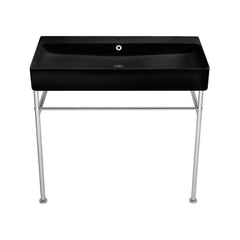 Console Sink, Carre, Ceramic with Chrome Legs in Matte Black