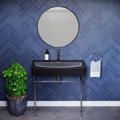 Console Sink, Carre, Ceramic with Chrome Legs in Matte Black
