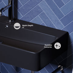 Console Sink, Carre, Ceramic with Chrome Legs in Matte Black