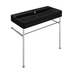 Console Sink, Carre, Ceramic with Chrome Legs in Matte Black