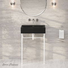 Console Sink, Claire, 24 Inch Rectangle with Matte White Legs in Matte Black