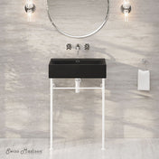 Console Sink, Claire, 24 Inch Rectangle with Matte White Legs in Matte Black