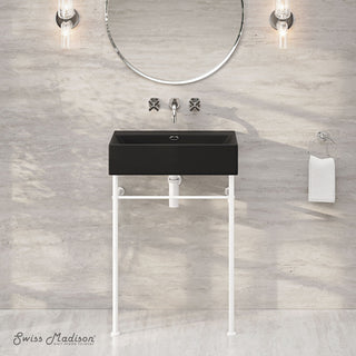 Console Sink, Claire, 24 Inch Rectangle with Matte White Legs in Matte Black