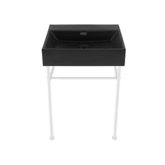 Console Sink, Claire, 24 Inch Rectangle with Matte White Legs in Matte Black