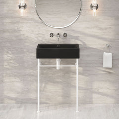 Console Sink, Claire, 24 Inch Rectangle with Matte White Legs in Matte Black