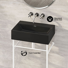 Console Sink, Claire, 24 Inch Rectangle with Matte White Legs in Matte Black