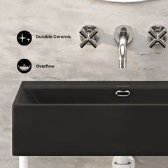 Console Sink, Claire, 24 Inch Rectangle with Matte White Legs in Matte Black