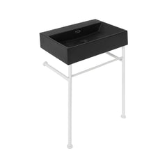 Console Sink, Claire, 24 Inch Rectangle with Matte White Legs in Matte Black