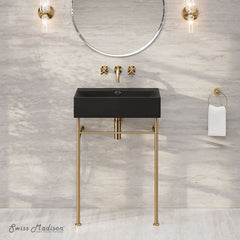 Console Sink, Claire, 24 Inch Rectangle with Towel Bar in Matte Black