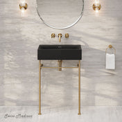Console Sink, Claire, 24 Inch Rectangle with Towel Bar in Matte Black