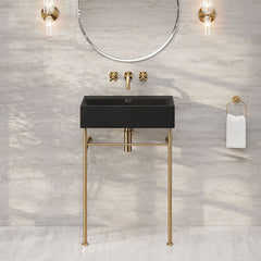 Console Sink, Claire, 24 Inch Rectangle with Towel Bar in Matte Black
