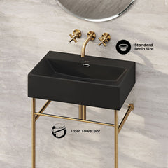 Console Sink, Claire, 24 Inch Rectangle with Towel Bar in Matte Black
