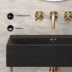 Console Sink, Claire, 24 Inch Rectangle with Towel Bar in Matte Black