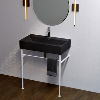 Console Sink, Claire, 30-Inch Ceramic in Matte Black with Matte White Legs