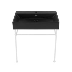 Console Sink, Claire, 30-Inch Ceramic in Matte Black with Matte White Legs