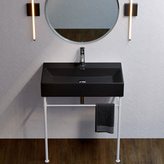 Console Sink, Claire, 30-Inch Ceramic in Matte Black with Matte White Legs
