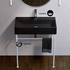 Console Sink, Claire, 30-Inch Ceramic in Matte Black with Matte White Legs