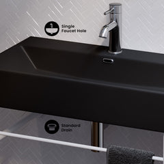 Console Sink, Claire, 30-Inch Ceramic in Matte Black with Matte White Legs