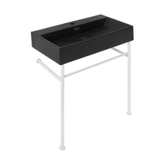 Console Sink, Claire, 30-Inch Ceramic in Matte Black with Matte White Legs