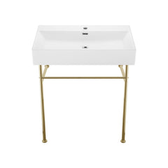Console Sink, Claire, 30 Inch Ceramic with Towel Bar in White