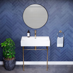 Console Sink, Claire, 30 Inch Ceramic with Towel Bar in White