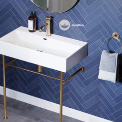 Console Sink, Claire, 30 Inch Ceramic with Towel Bar in White