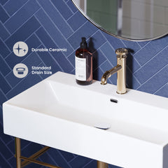 Console Sink, Claire, 30 Inch Ceramic with Towel Bar in White