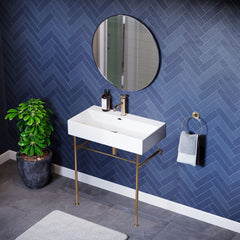 Console Sink, Claire, 30 Inch Ceramic with Towel Bar in White