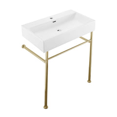 Console Sink, Claire, 30 Inch Ceramic with Towel Bar in White