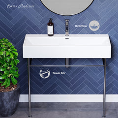 Console Sink, Claire, Ceramic, 1 Faucet Hole, White/Chrome