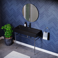 Console Sink, Claire, Ceramic Basin with Chrome Legs in Matte Black